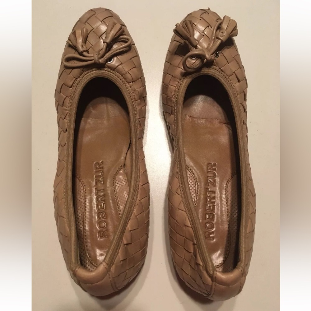 Robert Zur Woven Leather Tassel Flat Slip Ons 5.5